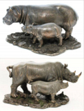 Cold Cast Bronze Rhino and Hippo