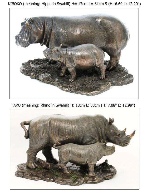 Kiboko and Faru (Hippo and Rhino) - Cold Cast Bronze 