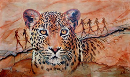 African Painting:  "Rock Art Leopard"